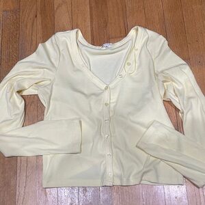 Yellow Long Sleeve Button-Up Top